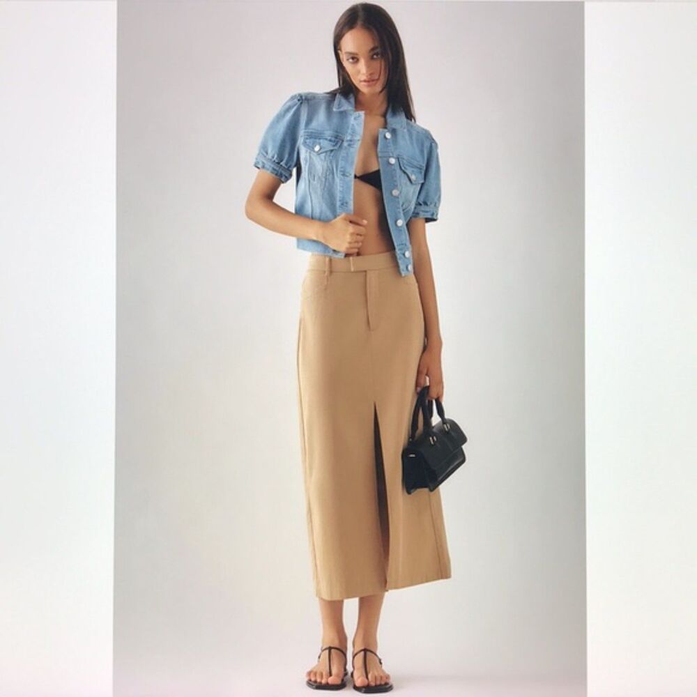 PAIGE Maureen Utility Trouser Midi Skirt Tan Size 6 NWOT